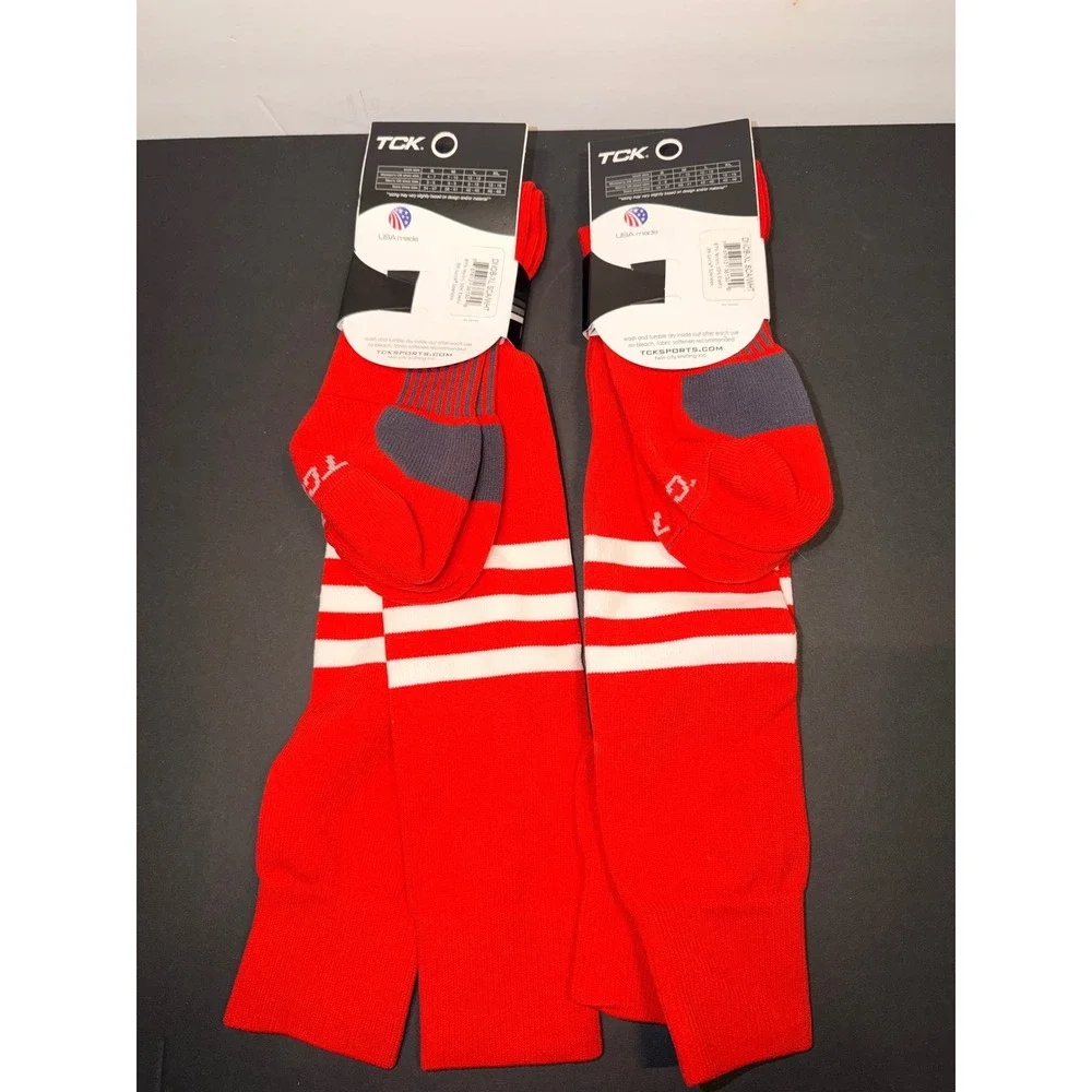2 TCK Performance XL Red‎ White Striped Over the Calf Athletic Socks